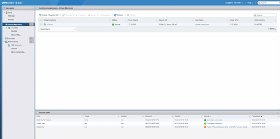 Screenshot of VMware VSphere ESXi Manager dashboard.