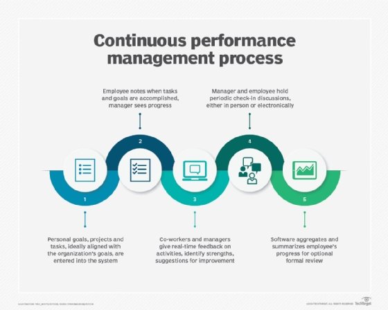 Illustration of the five steps in a continuous performance management process.