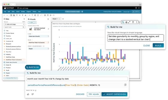 Screenshot of Amazon QuickSight Q generative business intelligence (BI) dashboard built using Amazon Bedrock