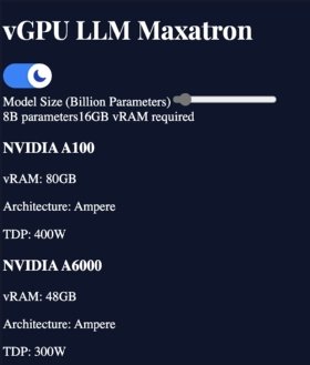 Screenshot of Cursor AI's resulting web application, LLM sizer.