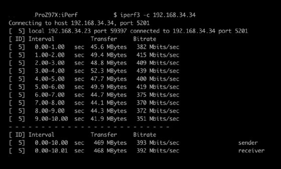 Output from iPerf3 testing