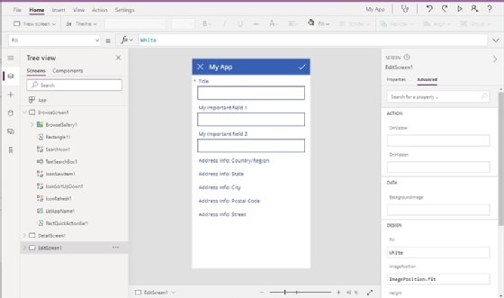 screenshot of the Power Apps designer interface