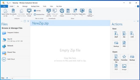 WinZip user interface screenshot